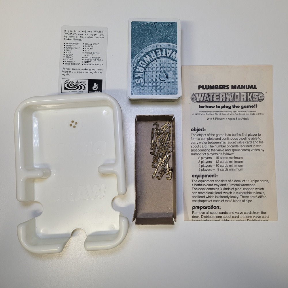 Parker Brothers Waterworks Leaky Pipe Card Game 1972 Board‎ Game Complete